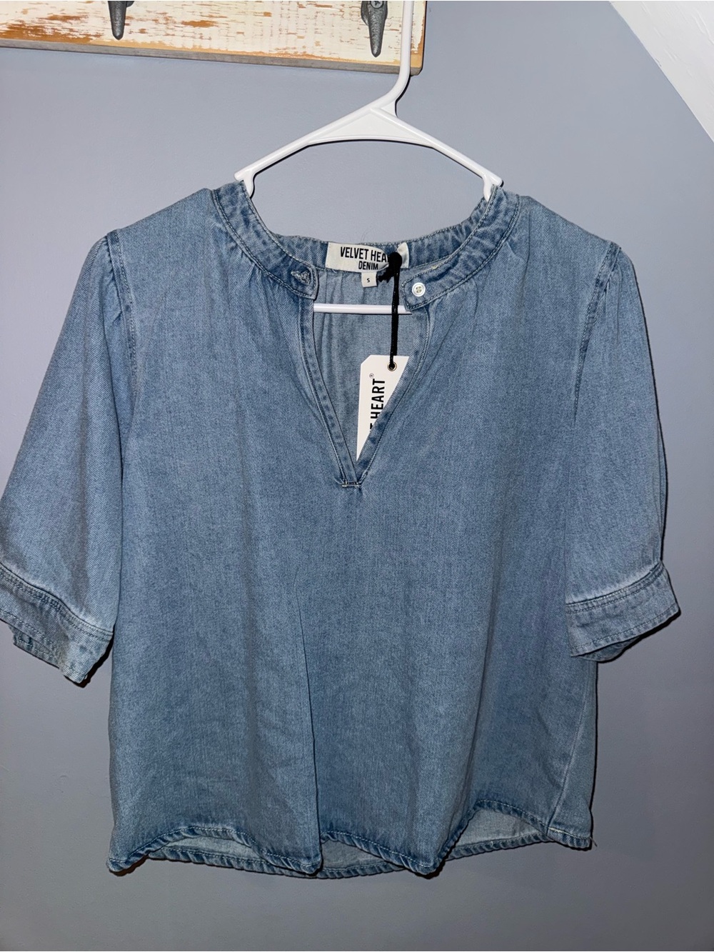 Velvet Heart Light Blue Denim-Style Split-Neck Tunic